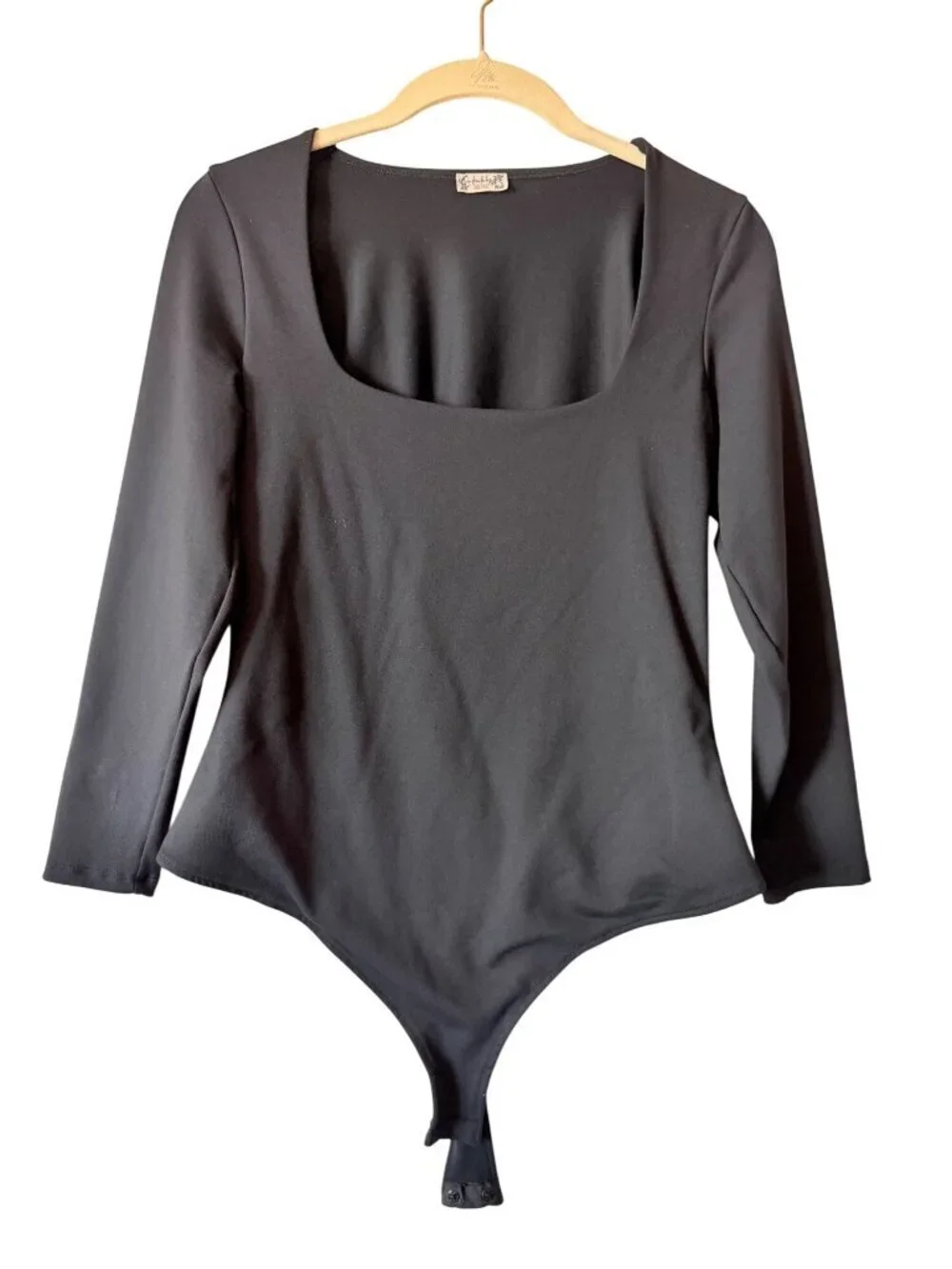 Intimately Free People Black Long Sleeve Bodysuit With Snap Thong Closure Medium